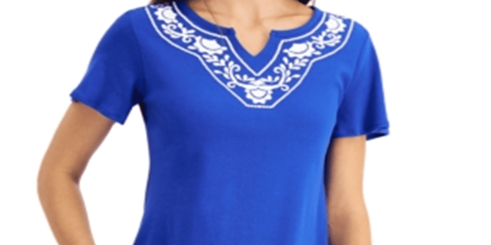 Karen Scott Blusa Feminina Azul Gola Alta Tamanho Pequeno