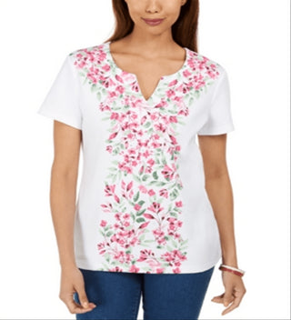 Karen Scott Blusa Feminina Rosa Estampada Floral Tamanho Pequeno Pequeno