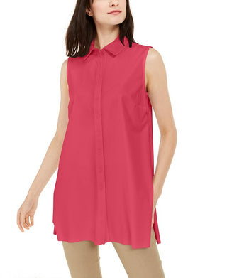 Alfani Women's Button Down Sleeveless Button Down Top Pink Size Small