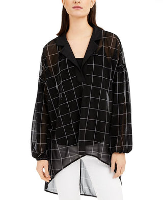 Blusa de noite feminina Alfani transparente com estampa de manga comprida e decote em V, tamanho X-G