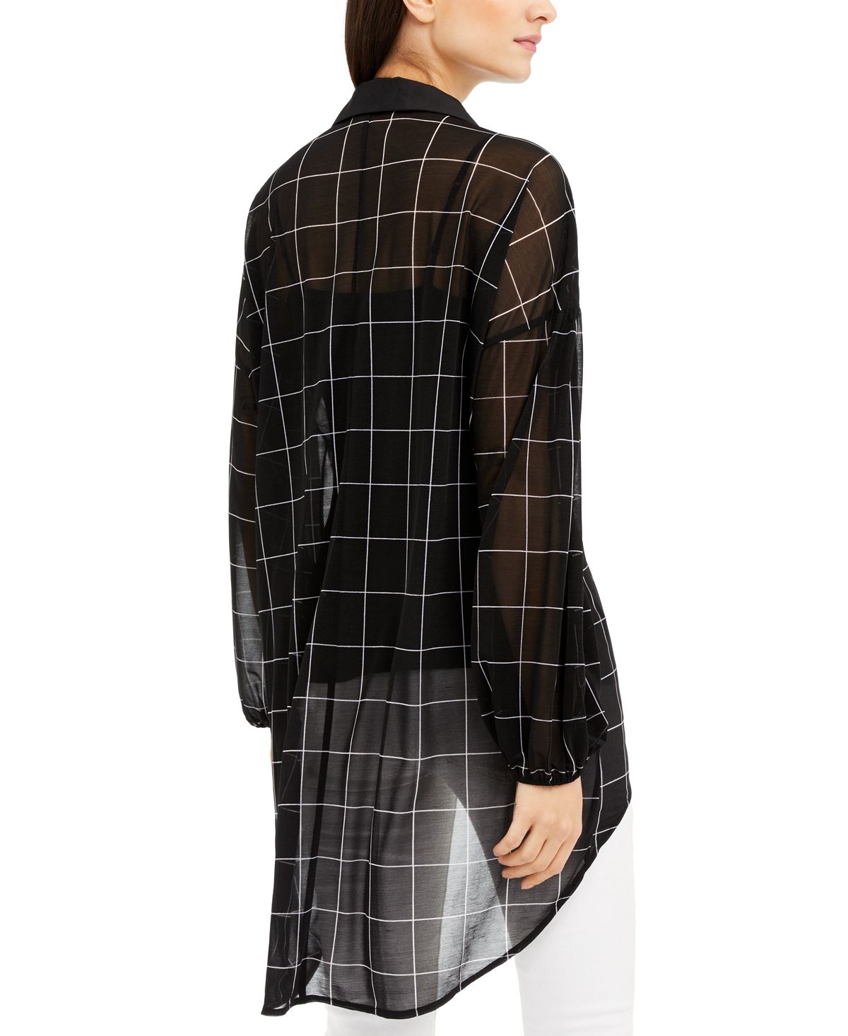 Blusa de noite feminina Alfani transparente com estampa de manga comprida e decote em V, tamanho X-G
