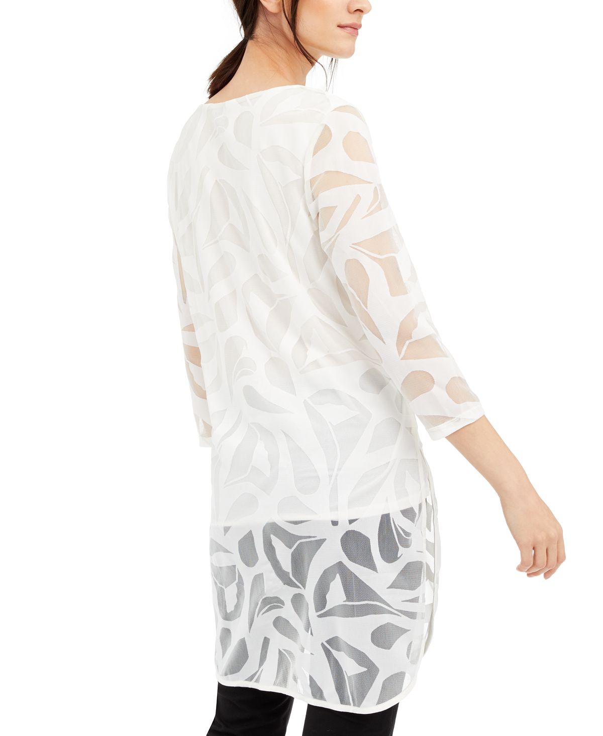 Blusa feminina Alfani, túnica, bainha dividida, decote redondo, branca, tamanho médio