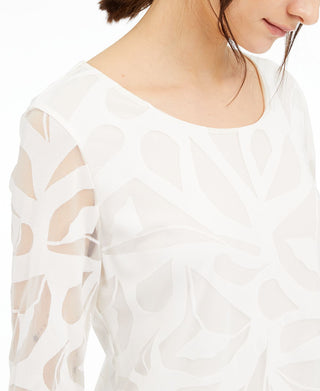 Blusa feminina Alfani, túnica, bainha dividida, decote redondo, branca, tamanho médio