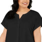 Blusa elástica com decote em V Alfani feminina, preta, tamanho 1X