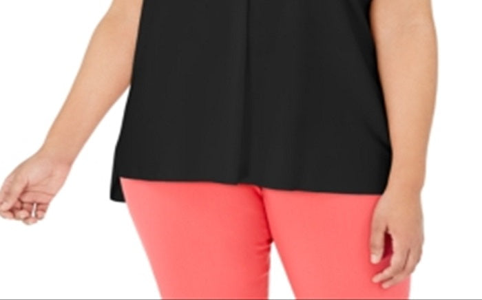 Blusa elástica com decote em V Alfani feminina, preta, tamanho 1X