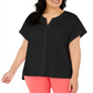 Blusa feminina Alfani Plus com decote dividido e manga curta, preta, tamanho 2X