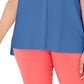 Blusa feminina Alfani Plus com decote dividido e manga curta, azul, tamanho 1X