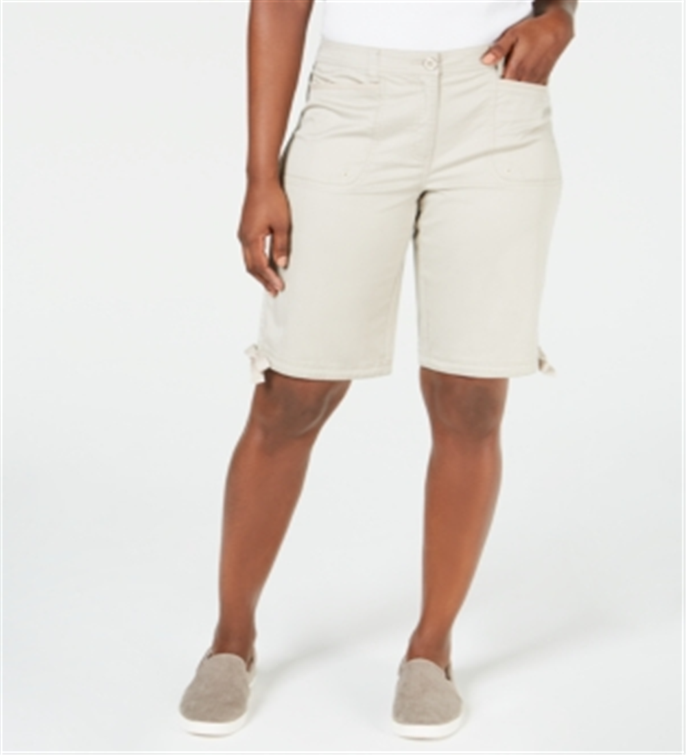 Shorts femininos Karen Scott com punhos amarrados, bege, tamanho 10