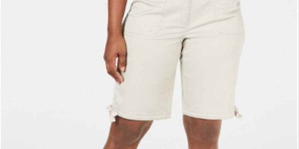 Shorts femininos Karen Scott com punhos amarrados, bege, tamanho 10