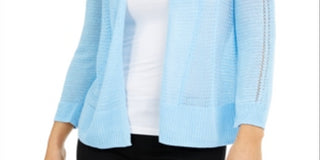 Cardigan Alfani Feminino de Linho Misto com Frente Aberta Azul Tamanho Grande