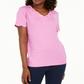 Camiseta feminina Karen Scott de algodão com decote em V e estampa recortada, rosa, tamanho XX-G