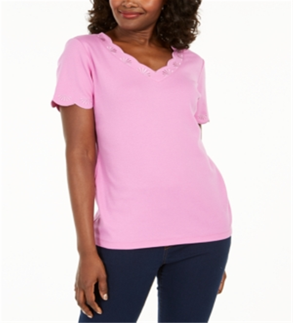 Camiseta feminina Karen Scott de algodão com decote em V e estampa recortada, rosa, tamanho XX-G