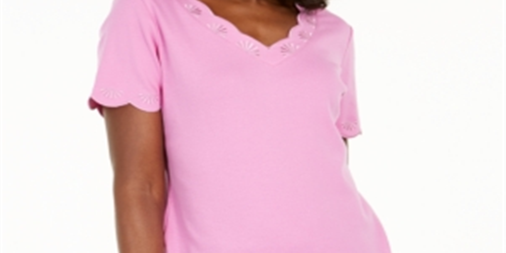 Camiseta feminina Karen Scott de algodão com decote em V e estampa recortada, rosa, tamanho XX-G