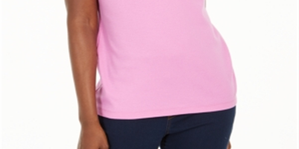 Camiseta feminina Karen Scott de algodão com decote em V e estampa recortada, rosa, tamanho XX-G