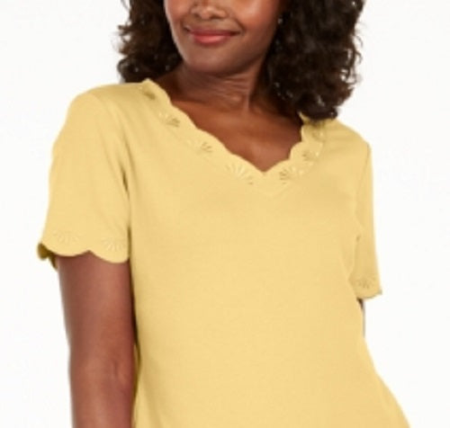 Camiseta feminina Karen Scott de algodão com decote em V e estampa recortada, tamanho XS