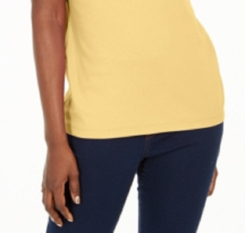 Camiseta feminina Karen Scott de algodão com decote em V e estampa recortada, tamanho XS