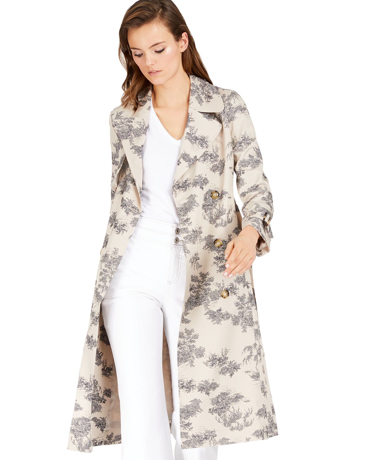 Jaqueta trench coat feminina floral com bolsos da INC International Concepts, marrom, tamanho extragrande