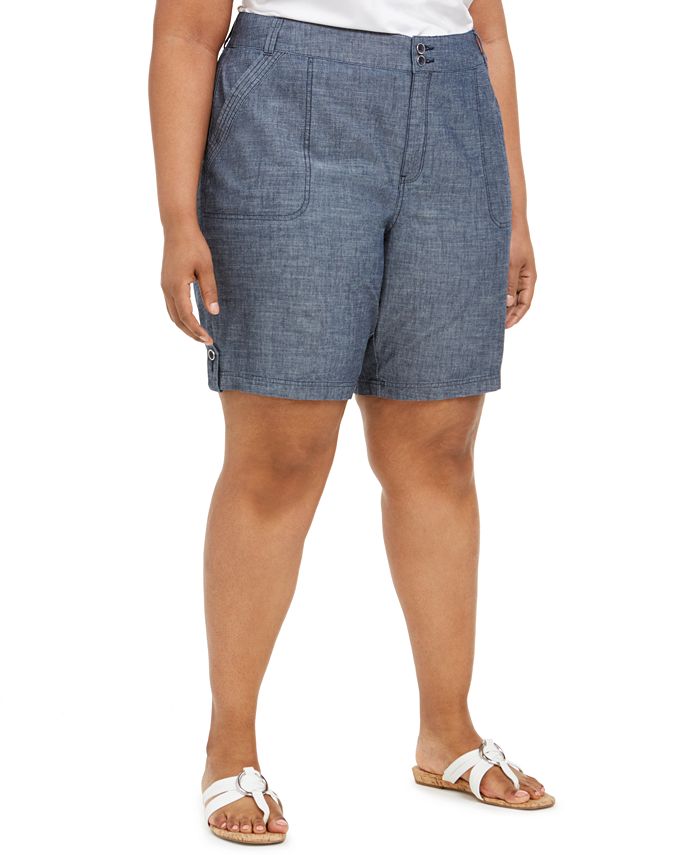 Shorts utilitários femininos Karen Scott de algodão e cambraia, azul, tamanho 20W