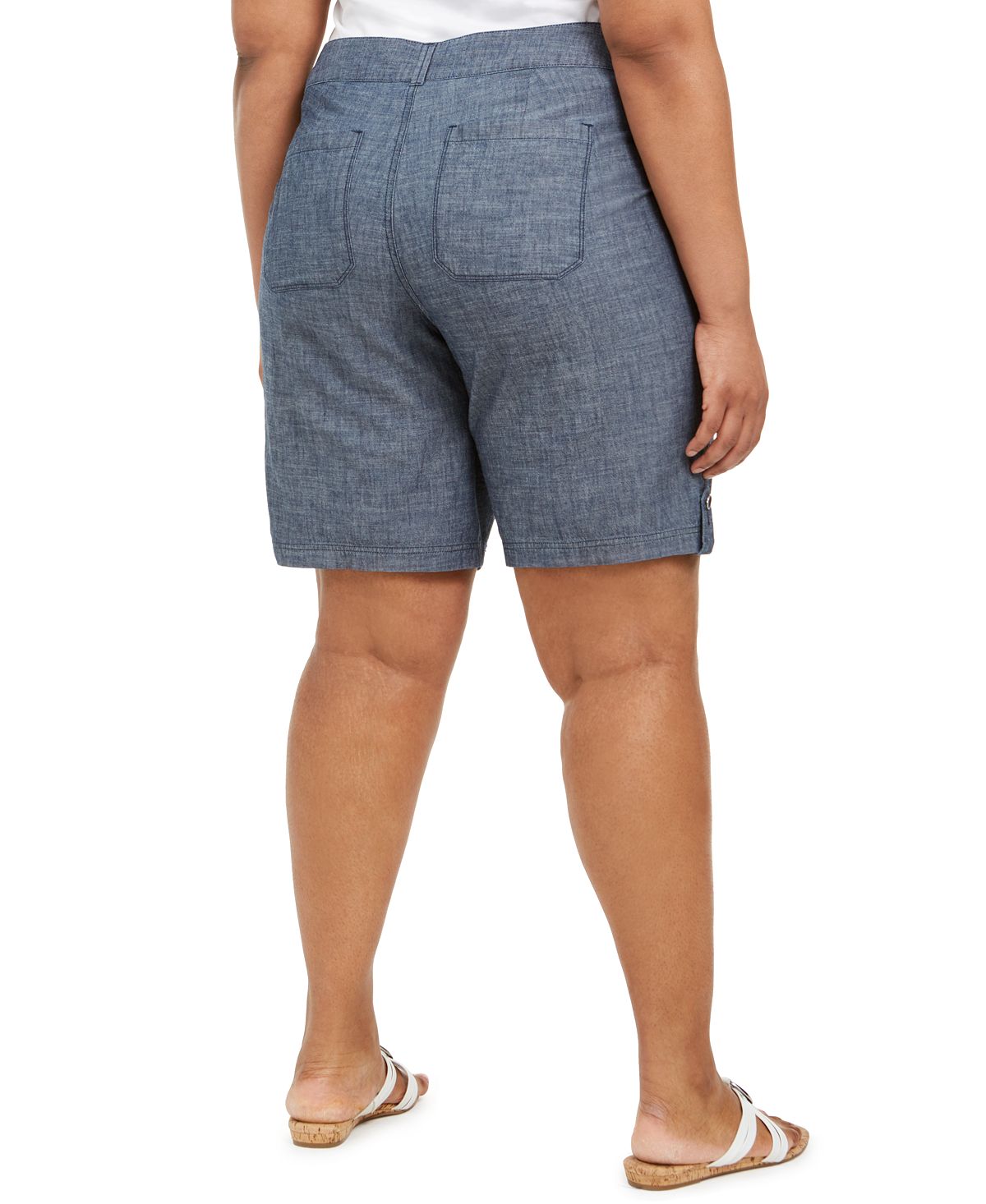 Shorts utilitários femininos Karen Scott de algodão e cambraia, azul, tamanho 20W