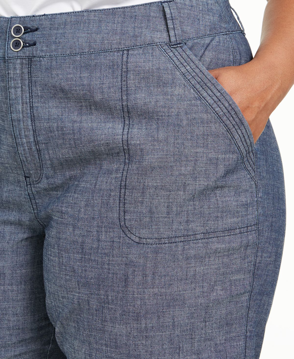 Shorts utilitários femininos Karen Scott de algodão e cambraia, azul, tamanho 20W