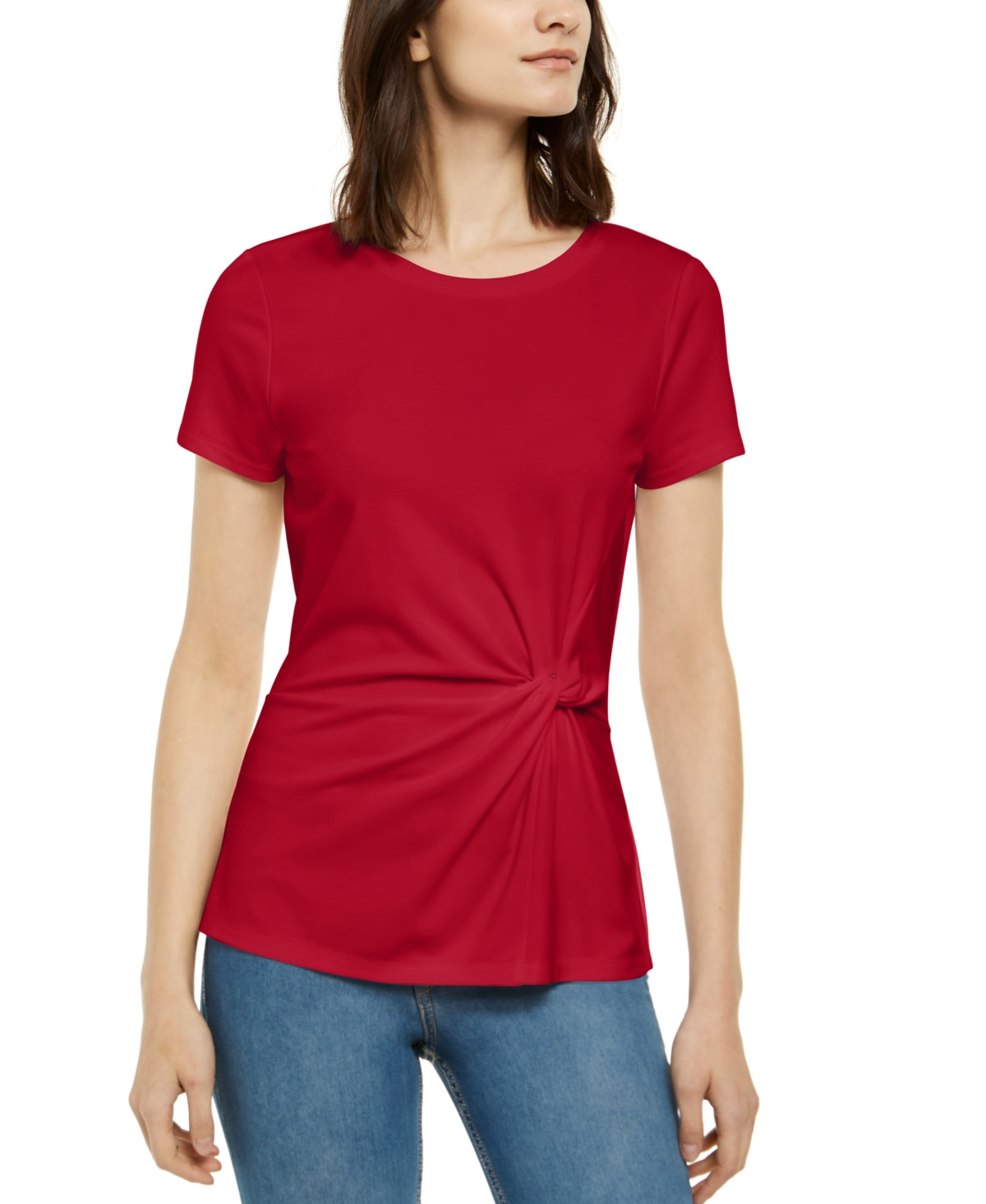 Blusa feminina Ponte Knit Twist da INC International Concepts, vermelha, tamanho grande