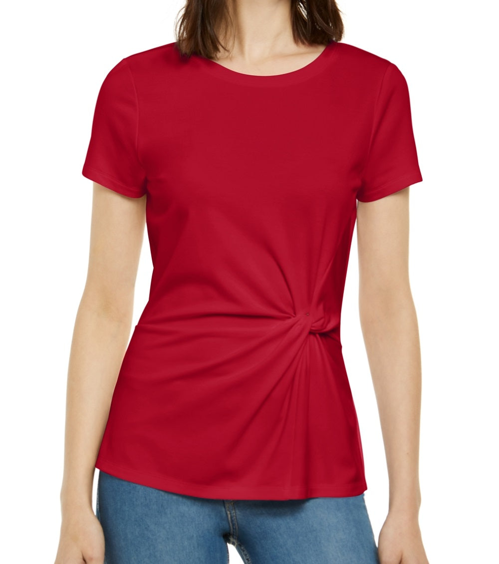 Blusa feminina Ponte Knit Twist da INC International Concepts, vermelha, tamanho grande