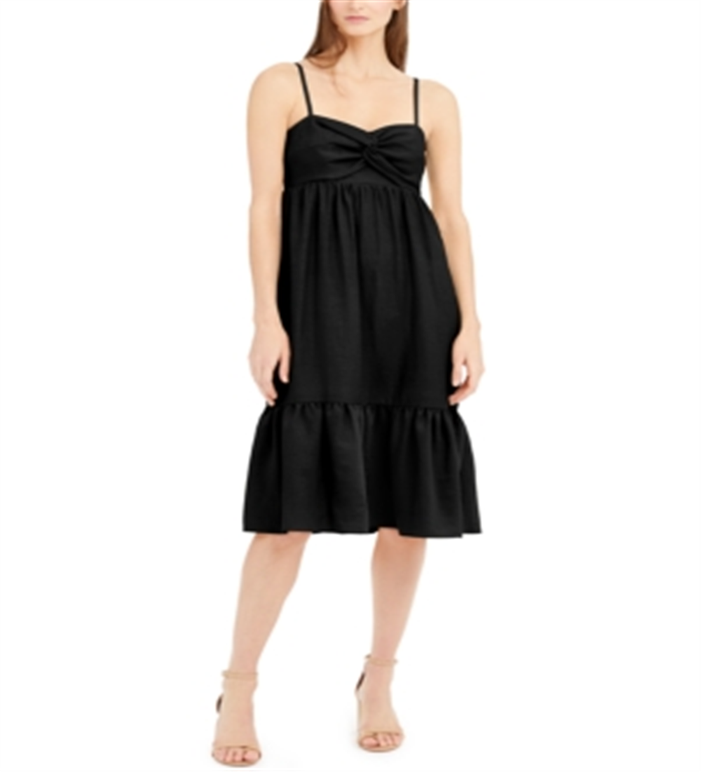 Vestido MIDI feminino com frente torcida e mistura de linho da INC International Concepts, preto, tamanho médio