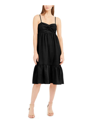 Vestido feminino INC International Concepts com alças finas e decote coração abaixo do joelho, preto, tamanho grande