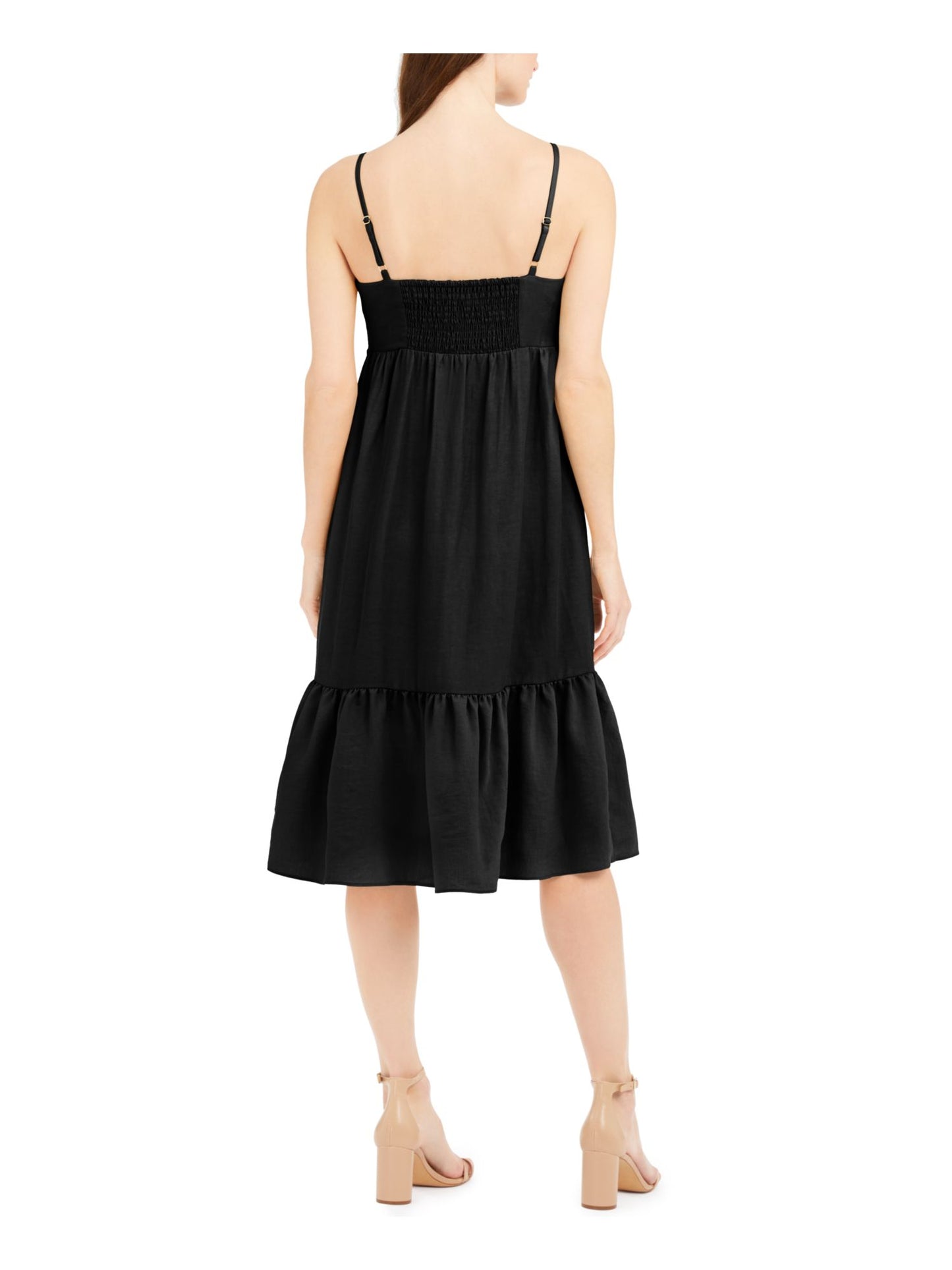 Vestido feminino INC International Concepts com alças finas e decote coração abaixo do joelho, preto, tamanho grande