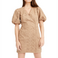 Vestido curto com decote em V e estampa bufante feminino INC International Concepts, marrom, tamanho 10