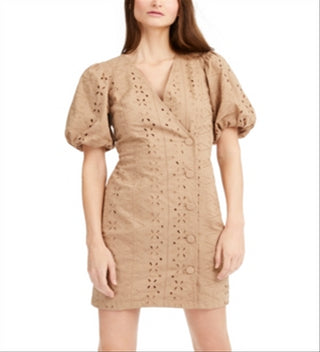 Vestido curto com decote em V e estampa bufante feminino INC International Concepts, marrom, tamanho 10