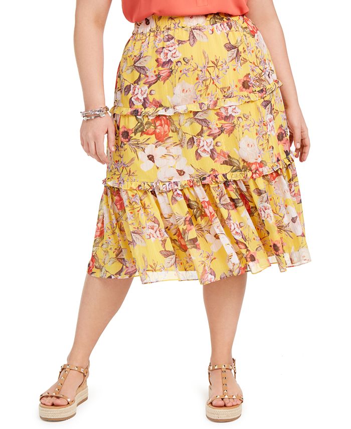 Saia longa metálica feminina INC International Concepts, amarela, tamanho 3X
