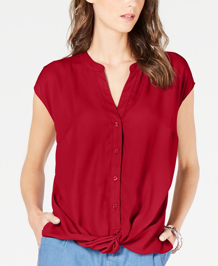 INC International Concepts Top feminino com frente torcida, vermelho, tamanho pequeno XL