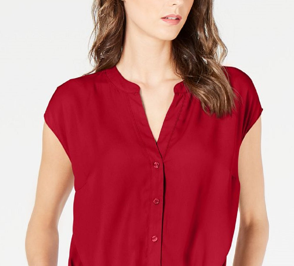 INC International Concepts Top feminino com frente torcida, vermelho, tamanho pequeno XL
