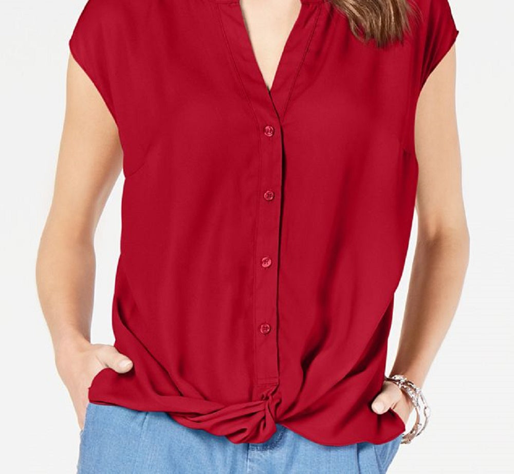 INC International Concepts Top feminino com frente torcida, vermelho, tamanho pequeno XL