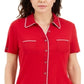 Blusa feminina Karen Scott com botões e debrum de algodão, vermelha, tamanho médio