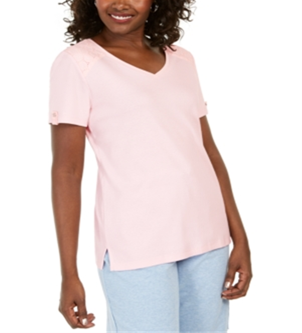 Karen Scott Blusa Feminina com Ombros Abertos e Decote em V Rosa Tamanho Médio