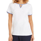Karen Scott Blusa Feminina com Decote em V e Acabamento Contrastado, Branca, Tamanho XXG