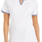 Karen Scott Blusa Feminina com Decote em V e Acabamento Contrastado, Branca, Tamanho XXG