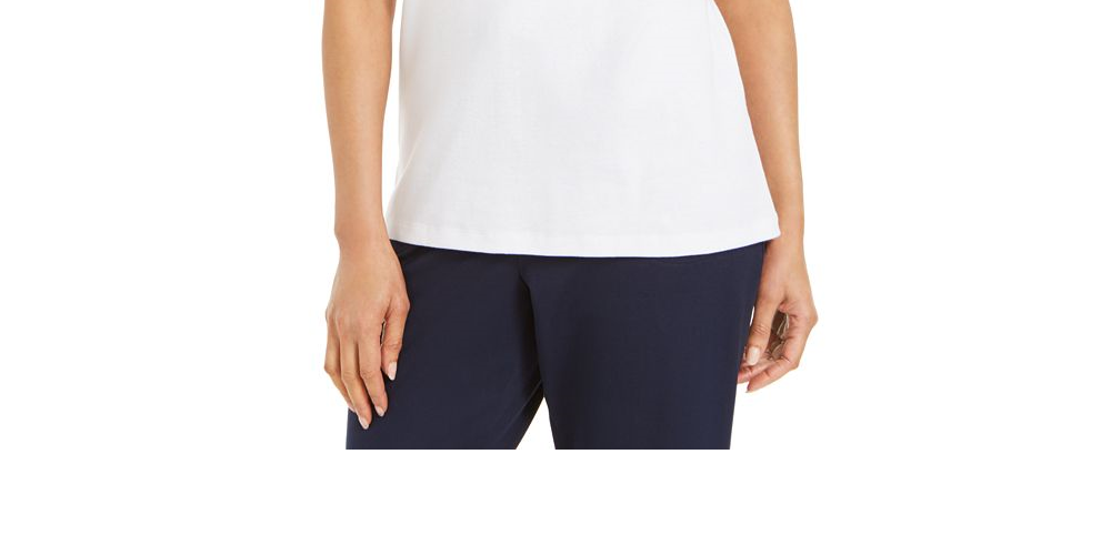 Karen Scott Blusa Feminina com Decote em V e Acabamento Contrastado, Branca, Tamanho XXG