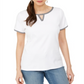 Karen Scott Blusa Feminina com Decote em V e Acabamento Contrastado, Branca, Tamanho XXG