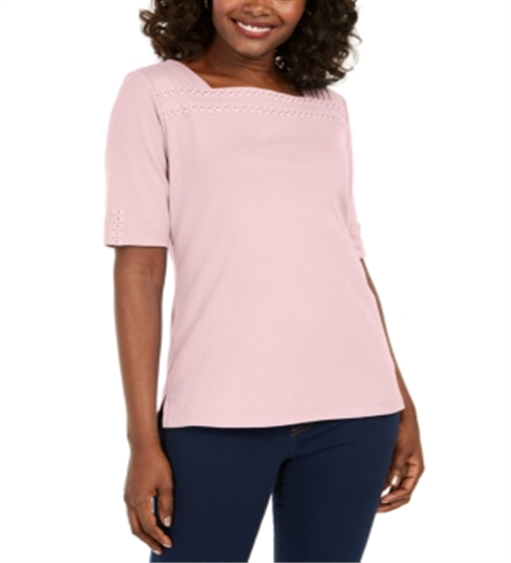 Karen Scott Top Feminino de Algodão com Acabamento em Ilhós Rosa Tamanho XS