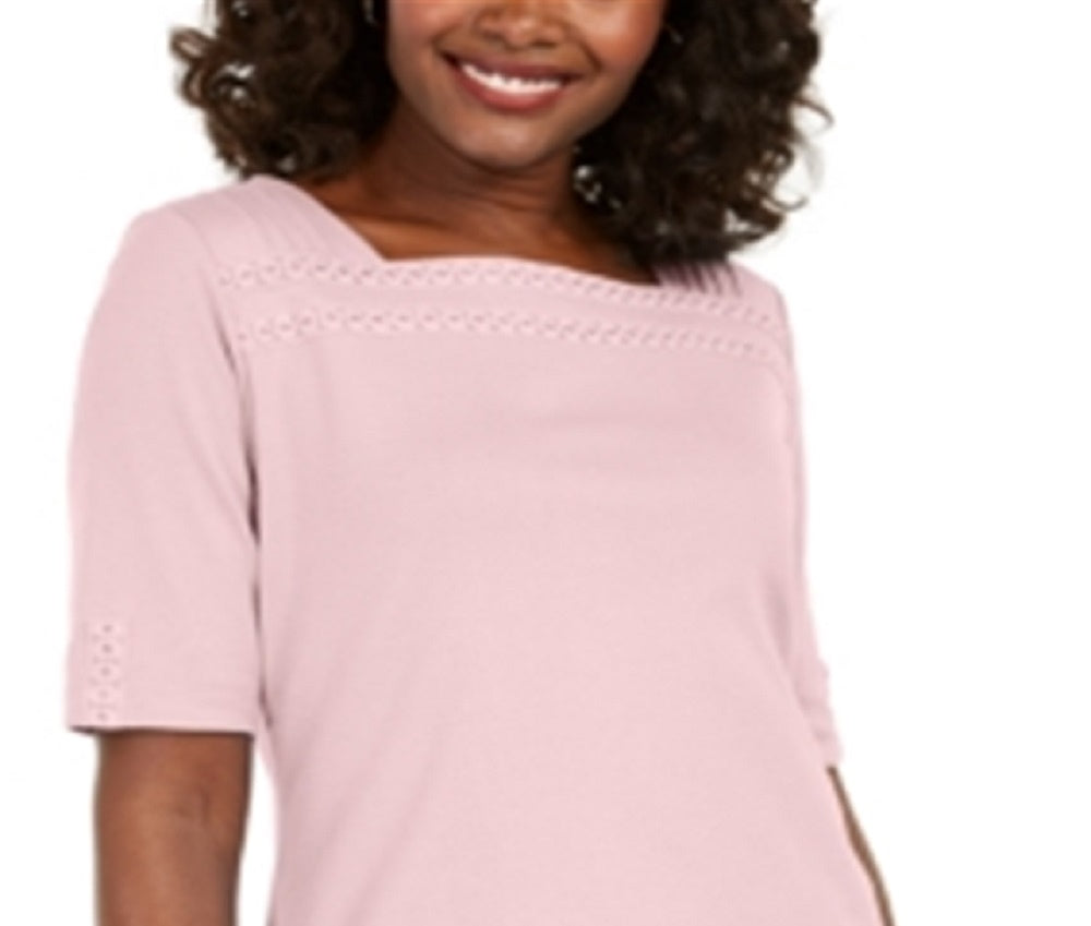 Karen Scott Top Feminino de Algodão com Acabamento em Ilhós Rosa Tamanho XS