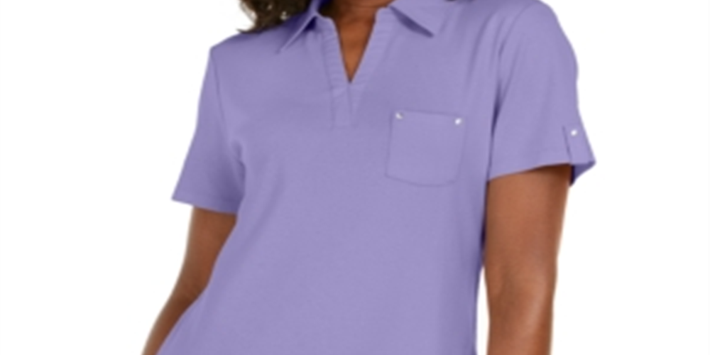 Camisa polo feminina Karen Scott de algodão - Roxa, tamanho P