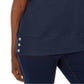 Karen Scott Blusa feminina de algodão com decote redondo e bainha de botão, azul, tamanho extragrande