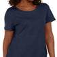Karen Scott Blusa feminina de algodão com decote redondo e bainha de botão, azul, tamanho extragrande