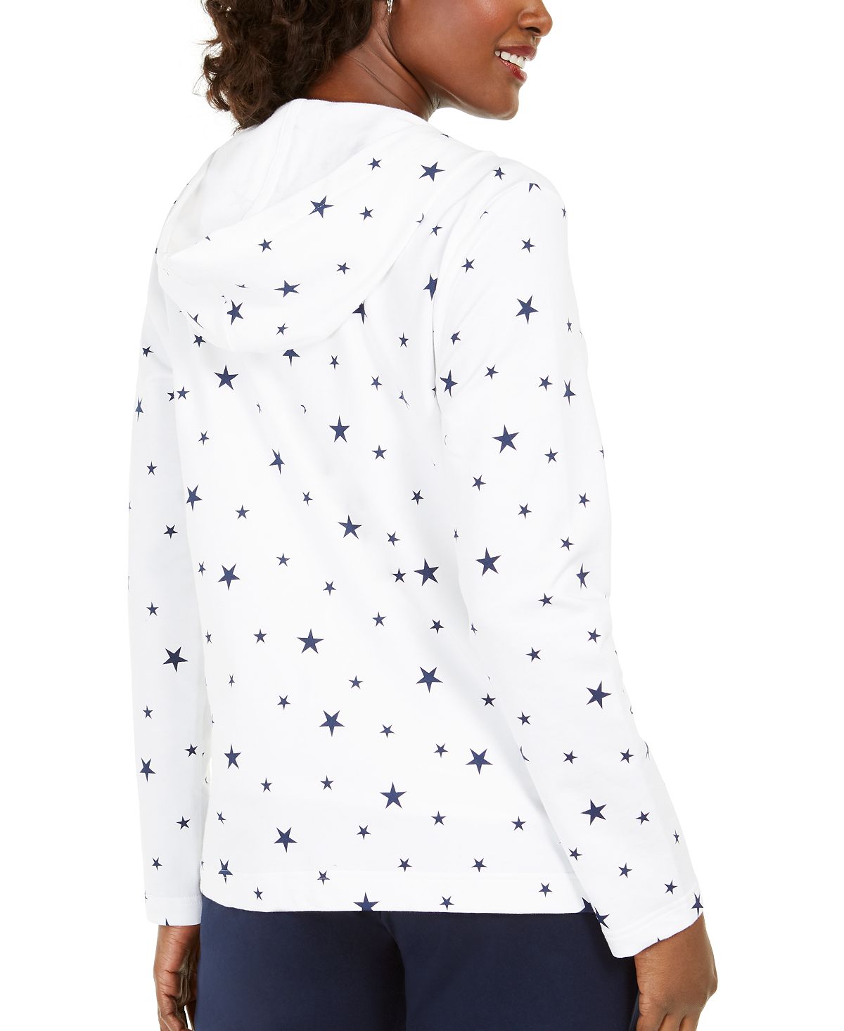 Karen Scott Moletom com capuz feminino Star Gaze com zíper estampado, branco, tamanho grande