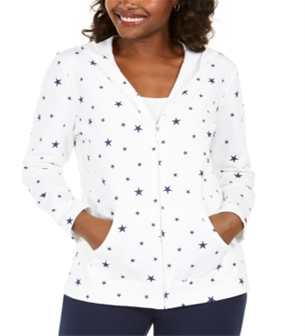 Karen Scott Moletom com capuz feminino Star Gaze com zíper estampado, branco, tamanho grande