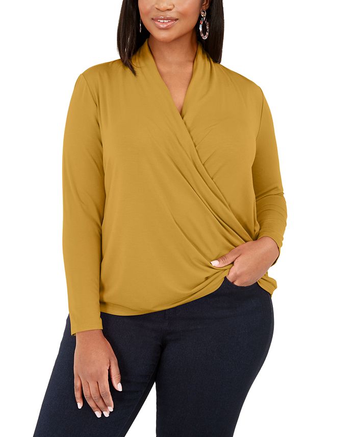 INC International Concepts Blusa feminina com sobrepeliz frontal, amarela, tamanho 0X