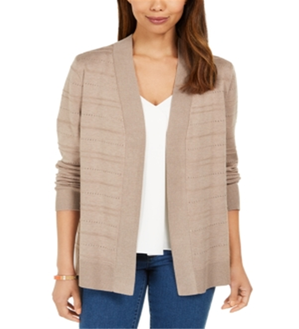 Karen Scott Cardigan Pointelle Aberto Frente Feminino Marrom Tamanho P